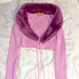 Urban Outfitters faux fur purple cropped cardigan